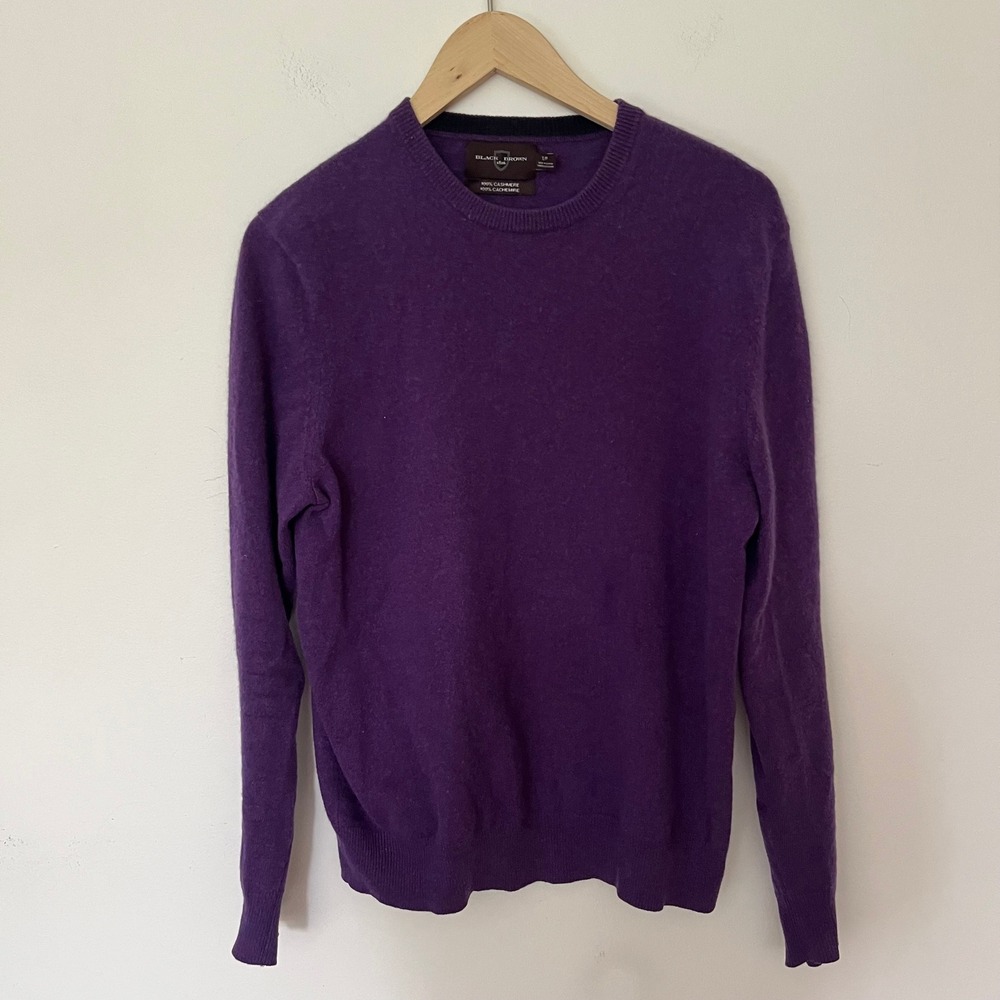 Black Brown 1826 Mens Purple 100% Cashmere Crewneck Sweater Small Fine Luxury